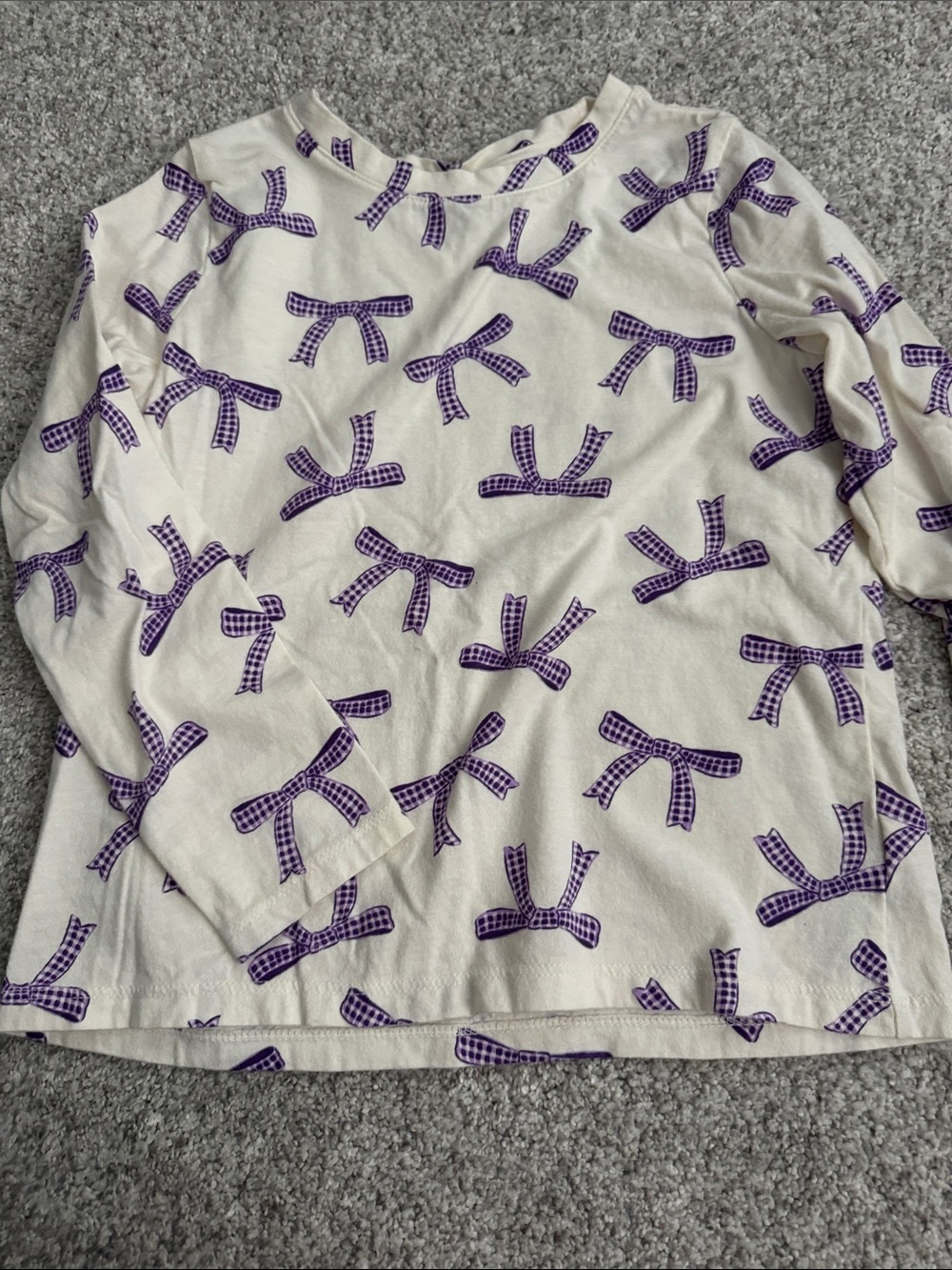 Old Navy Cream Long Sleeve Top with Purple Bow Pattern
